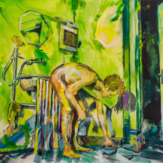 Kreativer bei der Morgentoilette, 2014, 120 x 110, Öl auf Leinwand